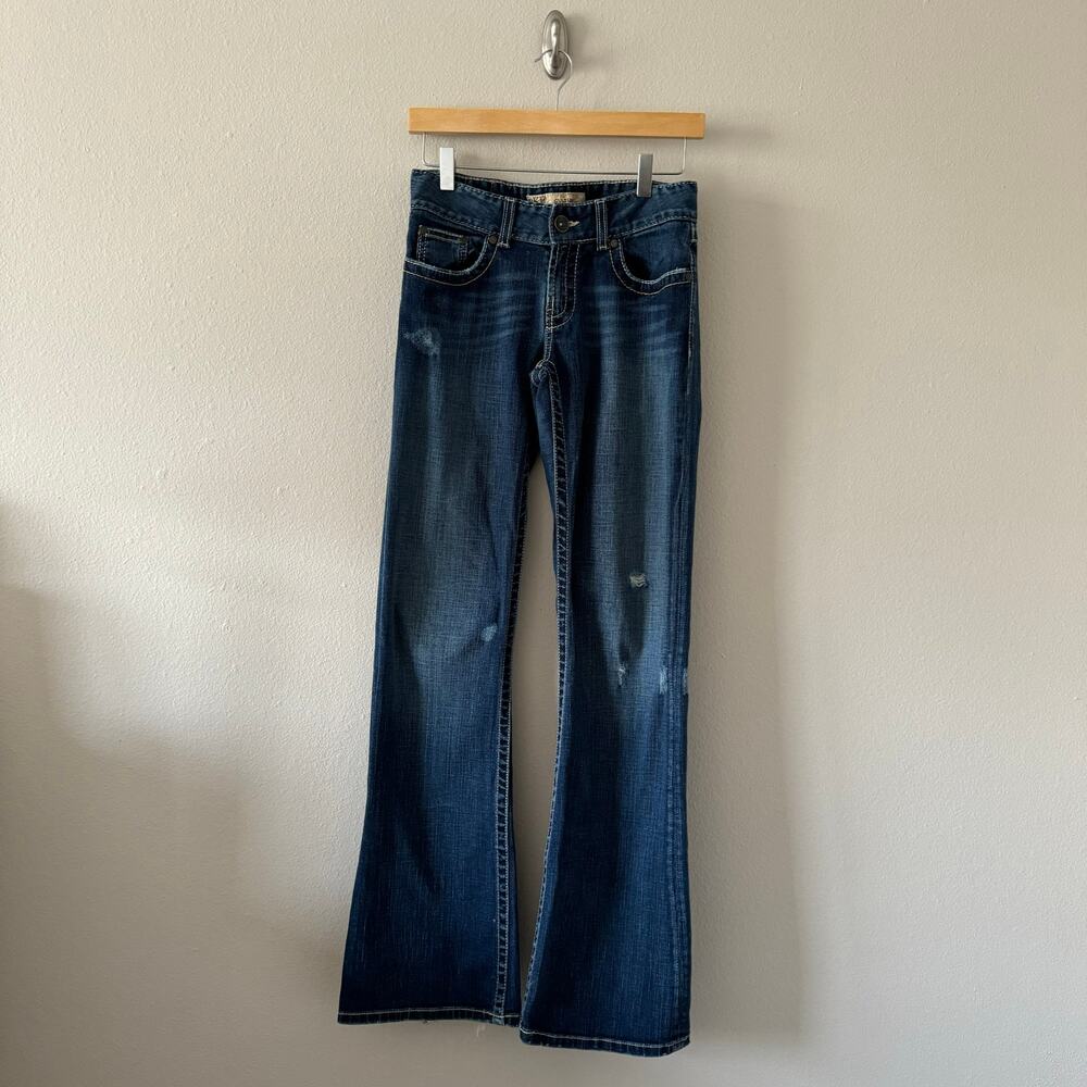 BKE Buckle Culture Boot Cut Denim Stretch Jeans Stitch Distressed Sz 28x35.5